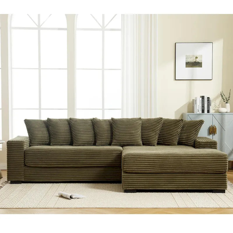 111-inch Corduroy L-Shaped Sectional Sofa with Oversized Right Chaise
