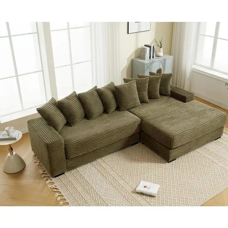 111-inch Corduroy L-Shaped Sectional Sofa with Oversized Right Chaise