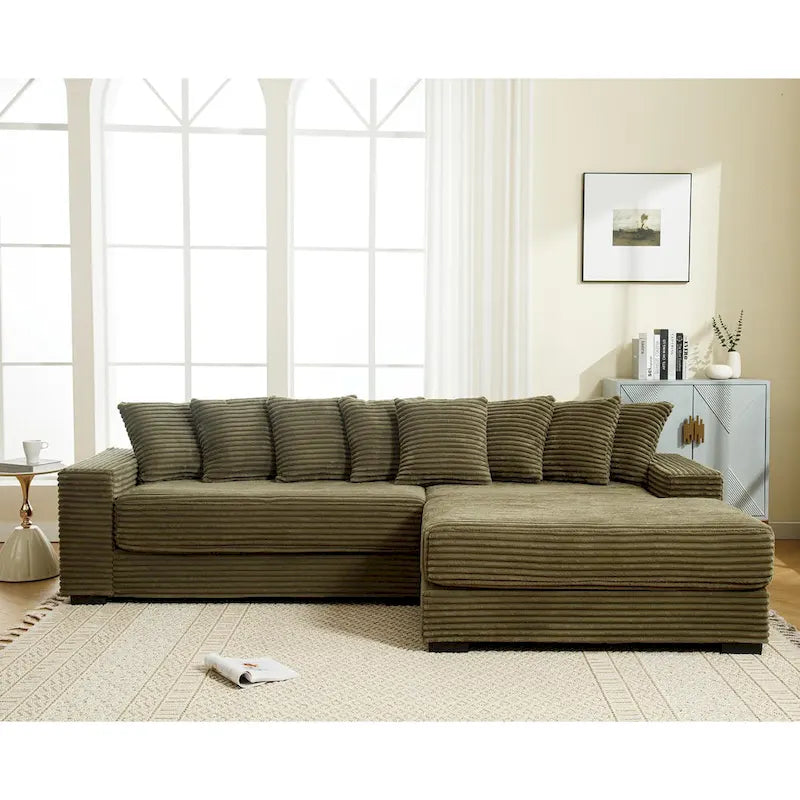 111-inch Corduroy L-Shaped Sectional Sofa with Oversized Right Chaise