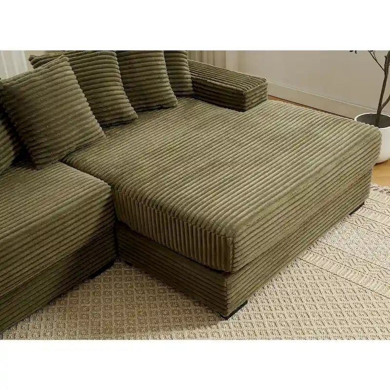 111-inch Corduroy L-Shaped Sectional Sofa with Oversized Right Chaise