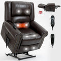 Brown Genuine Leather Power Lift Recliner with Heat Massage & USB