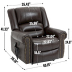 Brown Genuine Leather Power Lift Recliner with Heat Massage & USB