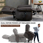 Brown Genuine Leather Power Lift Recliner with Heat Massage & USB