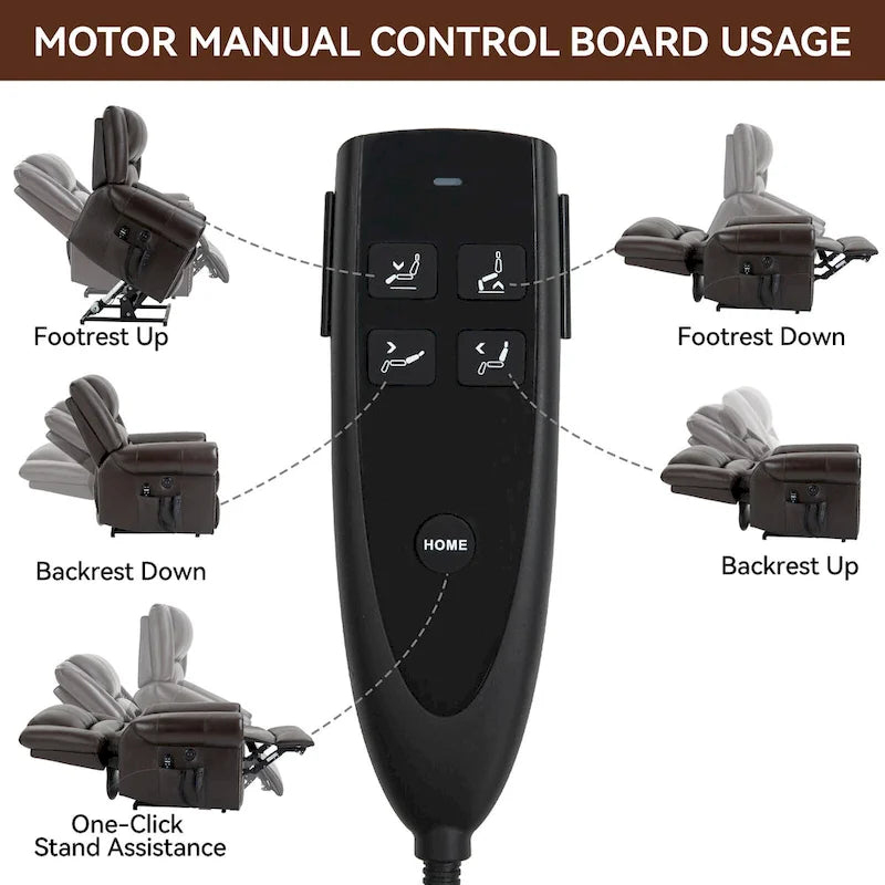 Brown Genuine Leather Power Lift Recliner with Heat Massage & USB