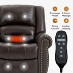 Brown Genuine Leather Power Lift Recliner with Heat Massage & USB