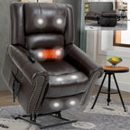 Brown Genuine Leather Power Lift Recliner with Heat Massage & USB