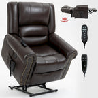 Brown Genuine Leather Power Lift Recliner with Heat Massage & USB