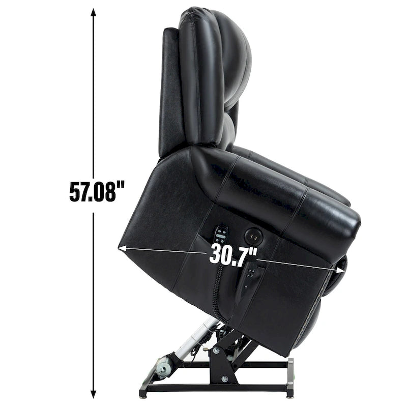Brown Genuine Leather Power Lift Recliner with Heat Massage & USB