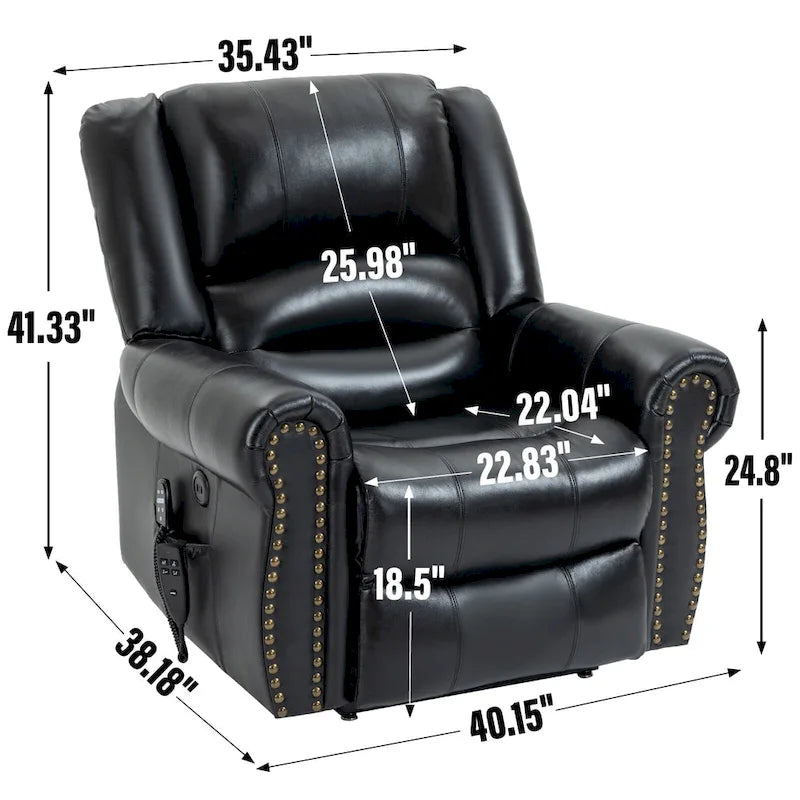 Brown Genuine Leather Power Lift Recliner with Heat Massage & USB
