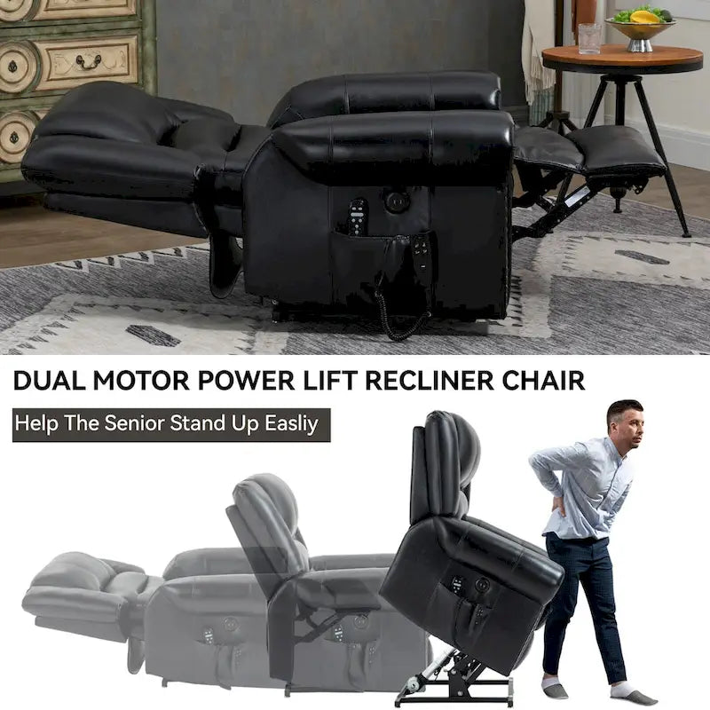 Brown Genuine Leather Power Lift Recliner with Heat Massage & USB