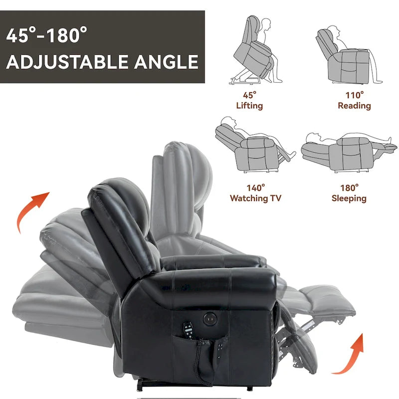 Brown Genuine Leather Power Lift Recliner with Heat Massage & USB