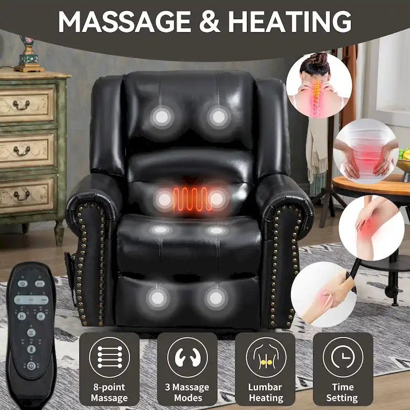 Brown Genuine Leather Power Lift Recliner with Heat Massage & USB