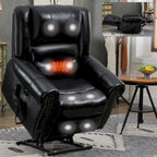 Brown Genuine Leather Power Lift Recliner with Heat Massage & USB
