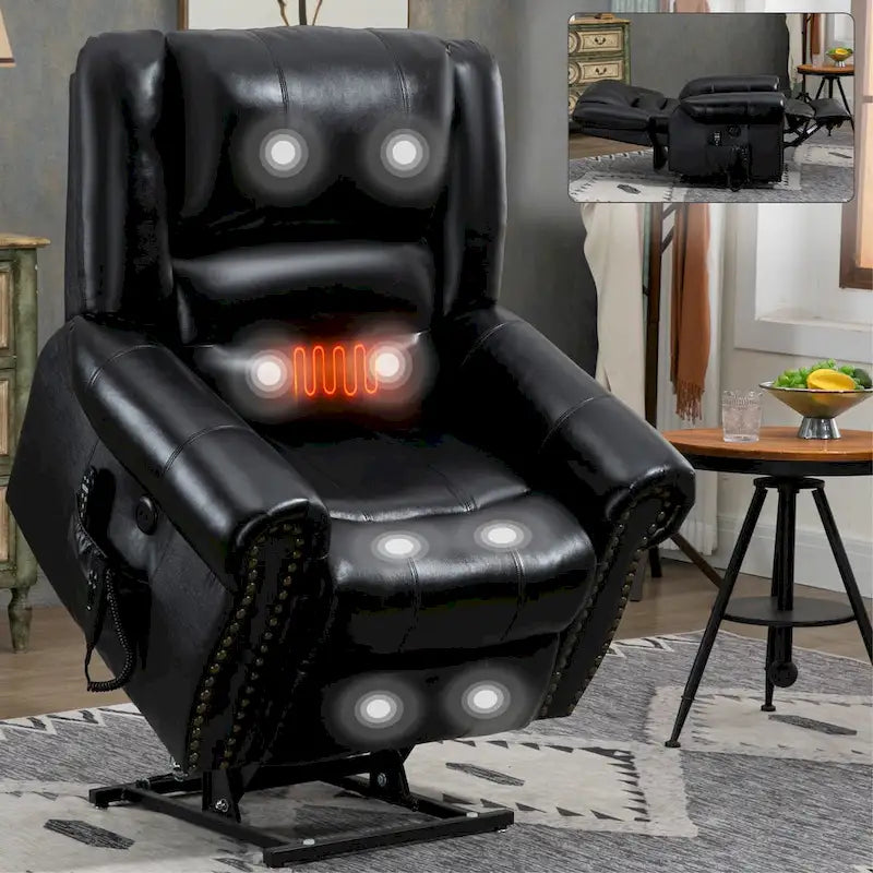 Brown Genuine Leather Power Lift Recliner with Heat Massage & USB