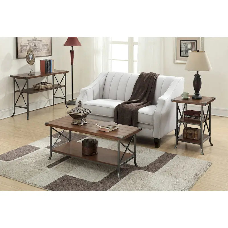 Brookline Coffee Table with Lower Shelf and Hammered Metal Frame