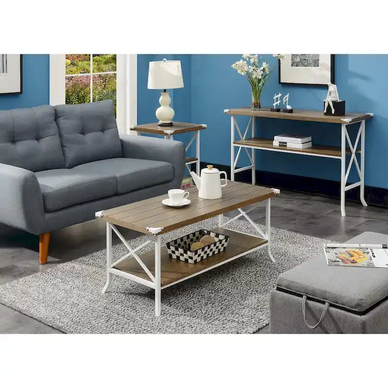 Brookline Coffee Table with Lower Shelf and Hammered Metal Frame