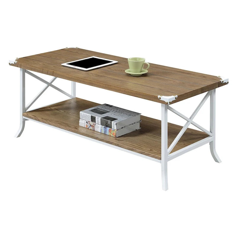 Brookline Coffee Table with Lower Shelf and Hammered Metal Frame