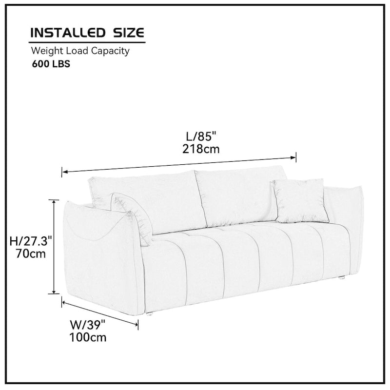 W85in Modern Upholstered 3 Seater Fabric Couch Sofa for Living Room