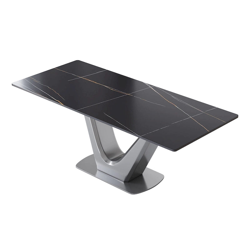 Classic Marble Dining Table Sintered StoneTable Top with Grey Pedestal