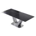 Classic Marble Dining Table Sintered StoneTable Top with Grey Pedestal