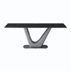 Classic Marble Dining Table Sintered StoneTable Top with Grey Pedestal
