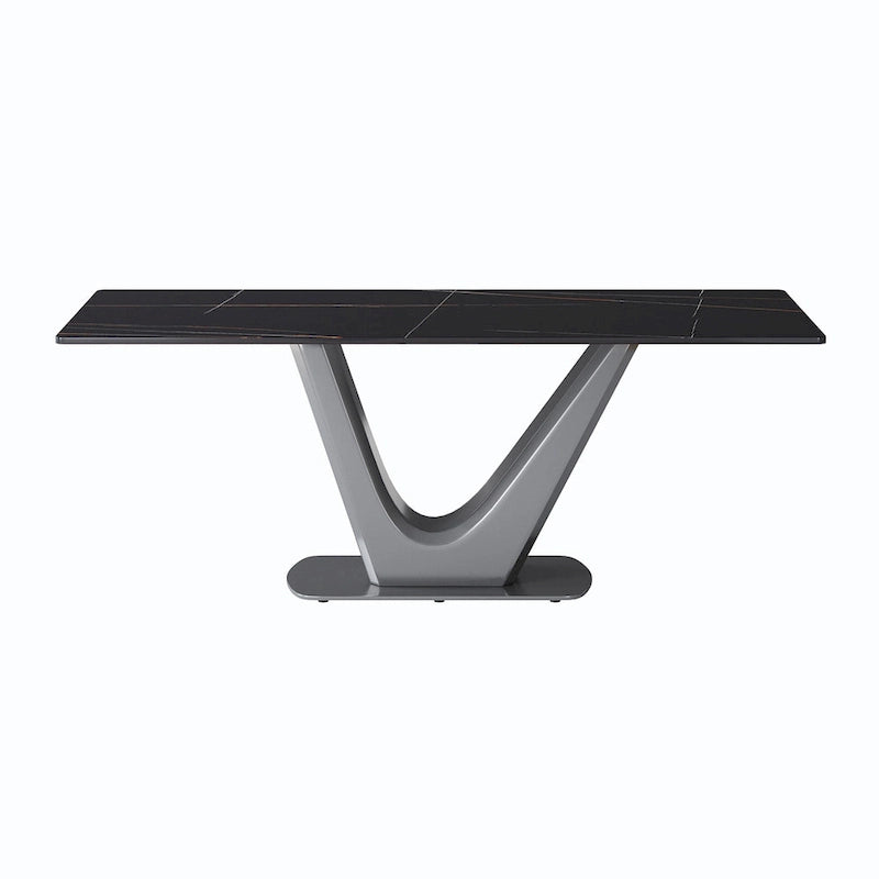 Classic Marble Dining Table Sintered StoneTable Top with Grey Pedestal