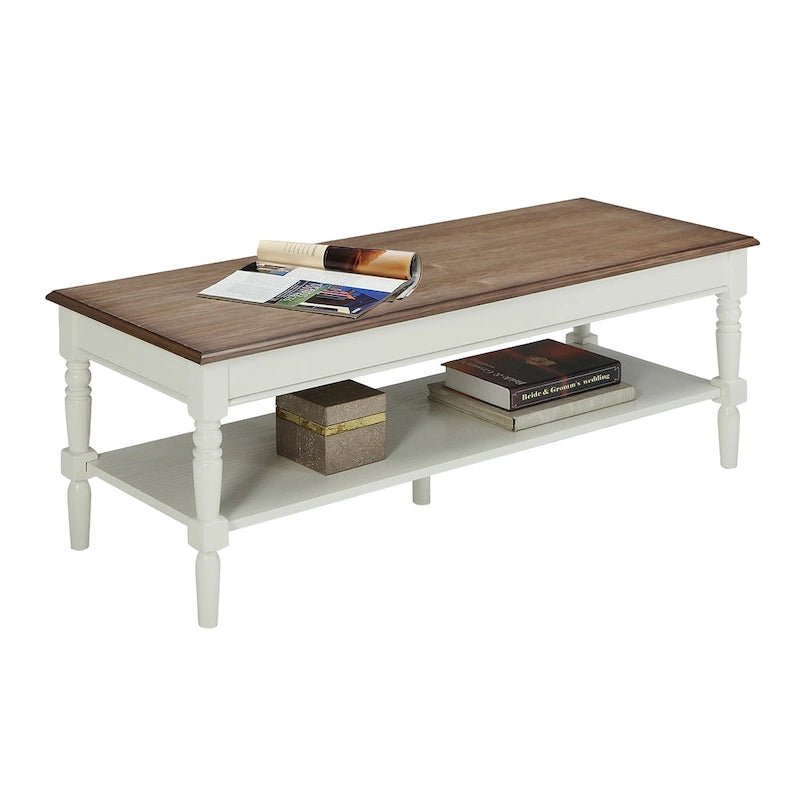 French Country Coffee Table with Lower Display Shelf