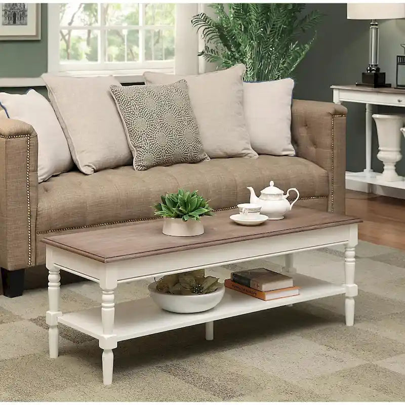 French Country Coffee Table with Lower Display Shelf