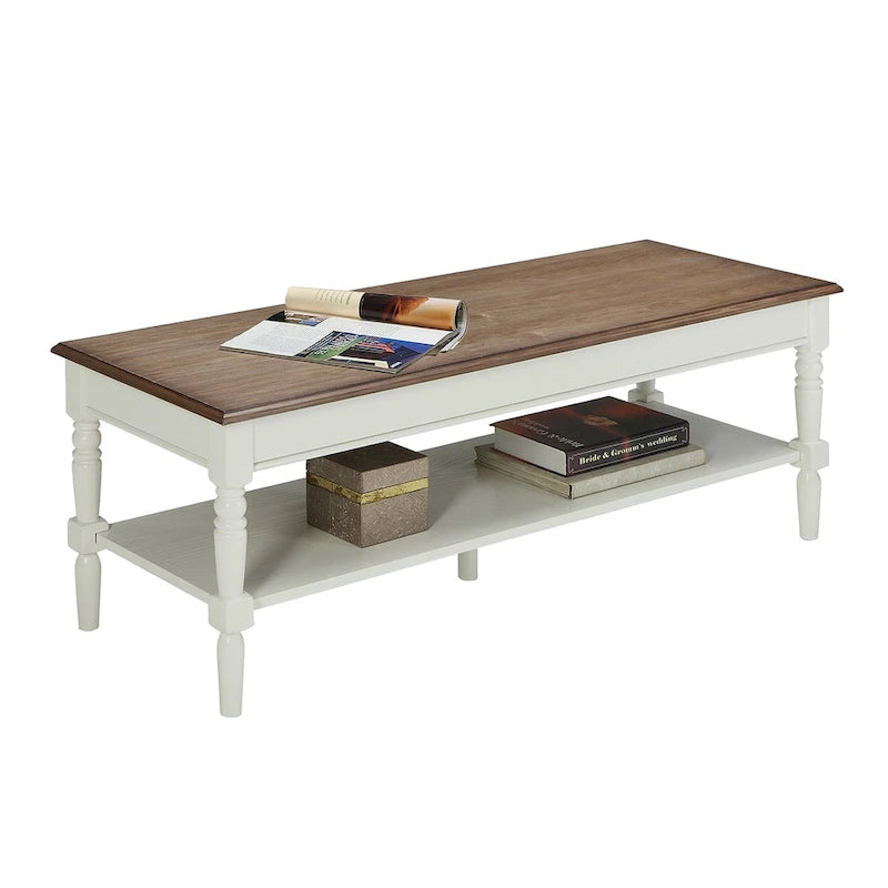 French Country Coffee Table with Lower Display Shelf