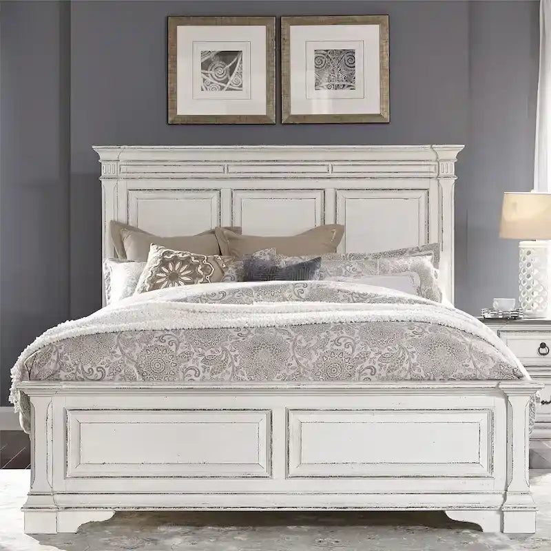 Abbey Park Weathered Brown & Antique White Queen Panel Bed