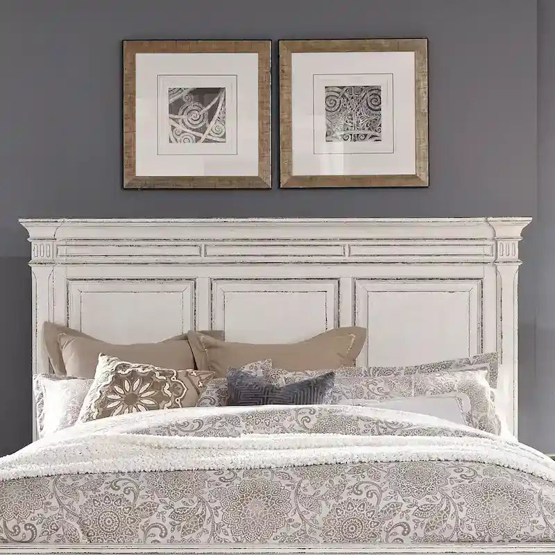 Abbey Park Weathered Brown & Antique White Queen Panel Bed