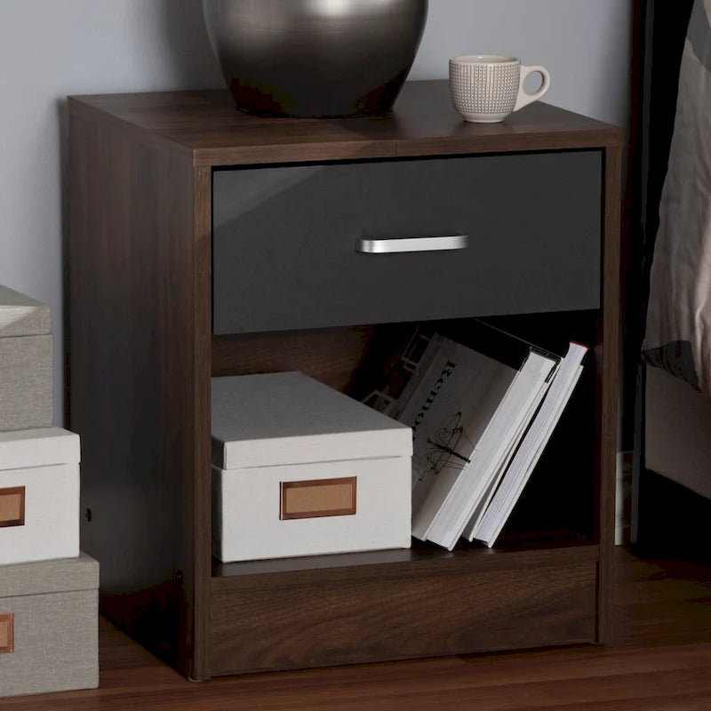 Contemporary 1-Drawer Brown and Grey Nightstand