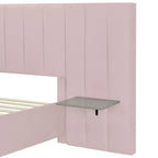 Full Size Upholstered Platform Bed with Big Headboard, Velvet, Beige