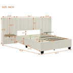 Full Size Upholstered Platform Bed with Big Headboard, Velvet, Beige