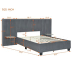 Full Size Upholstered Platform Bed with Big Headboard, Velvet, Beige