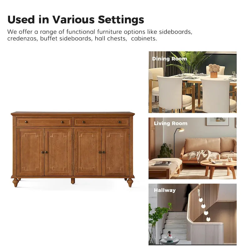 Ruby 58-inch Traditional Wide 2-Drawer Sideboard with Adjustable Shelves