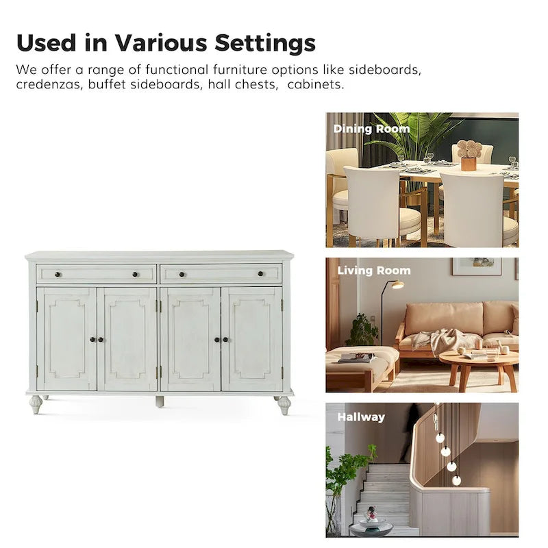 Ruby 58-inch Traditional Wide 2-Drawer Sideboard with Adjustable Shelves