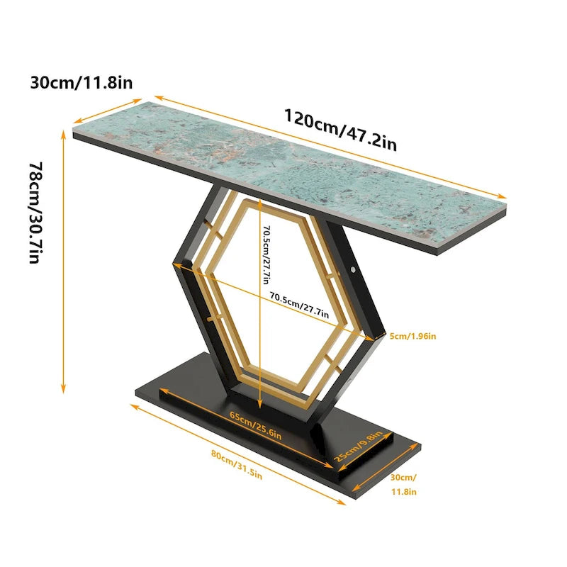 Sintered Stone Console Table with Geometric Base Sofa Table - 47.2x11.8x30.7 inch