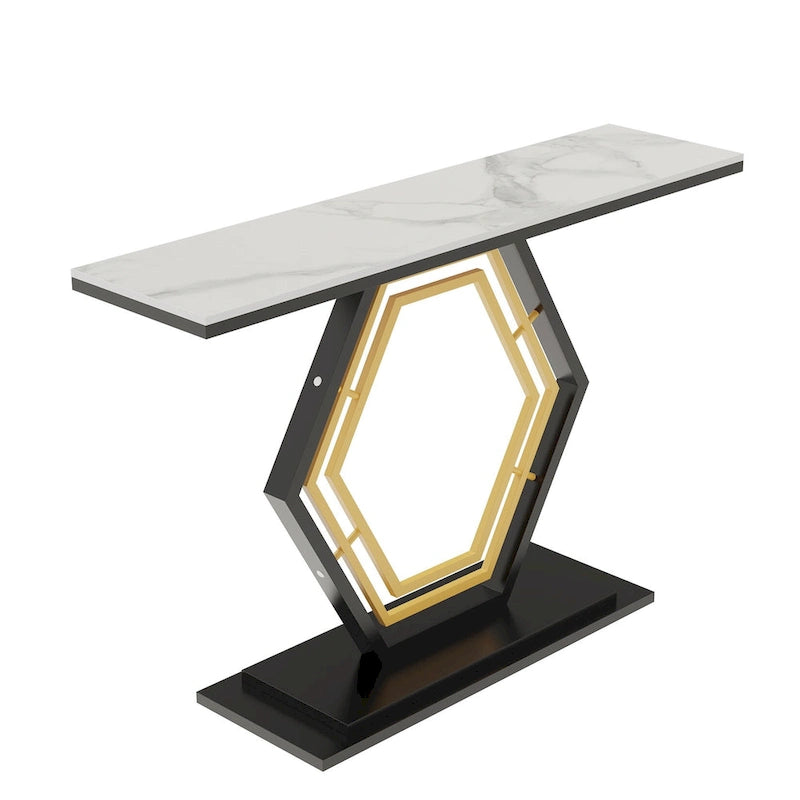 Sintered Stone Console Table with Geometric Base Sofa Table - 47.2x11.8x30.7 inch