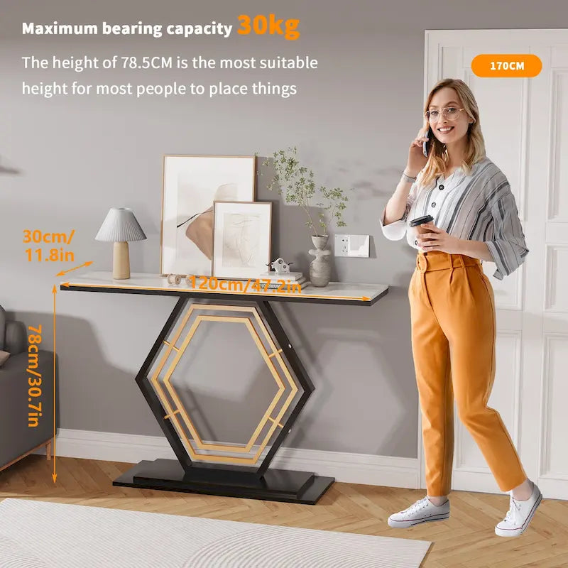 Sintered Stone Console Table with Geometric Base Sofa Table - 47.2x11.8x30.7 inch