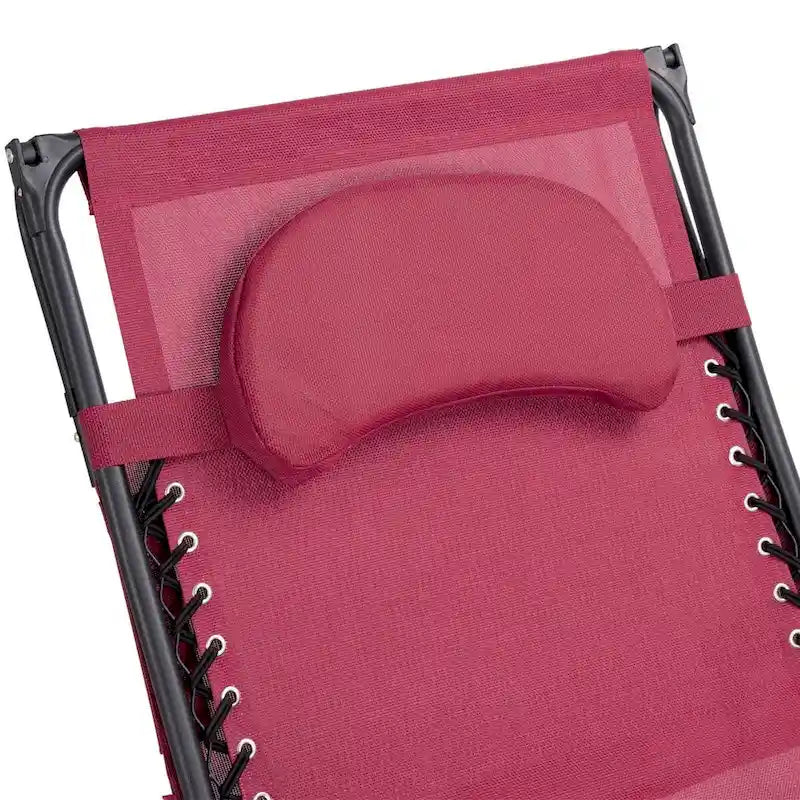 Portable Reclining Lounge Chair with Sunshade, Cup Holder, and Folding Design - Dark Red