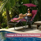 Portable Reclining Lounge Chair with Sunshade, Cup Holder, and Folding Design - Dark Red