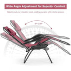 Portable Reclining Lounge Chair with Sunshade, Cup Holder, and Folding Design - Dark Red