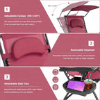 Portable Reclining Lounge Chair with Sunshade, Cup Holder, and Folding Design - Dark Red