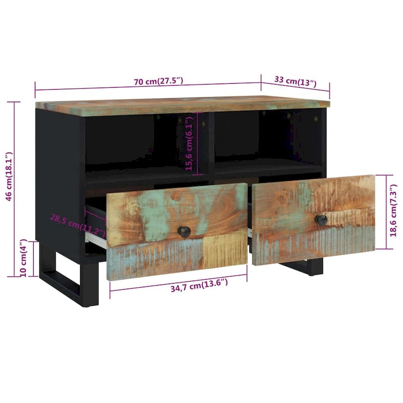 TV Stand 27.6x13x18.1 Solid Mango Wood