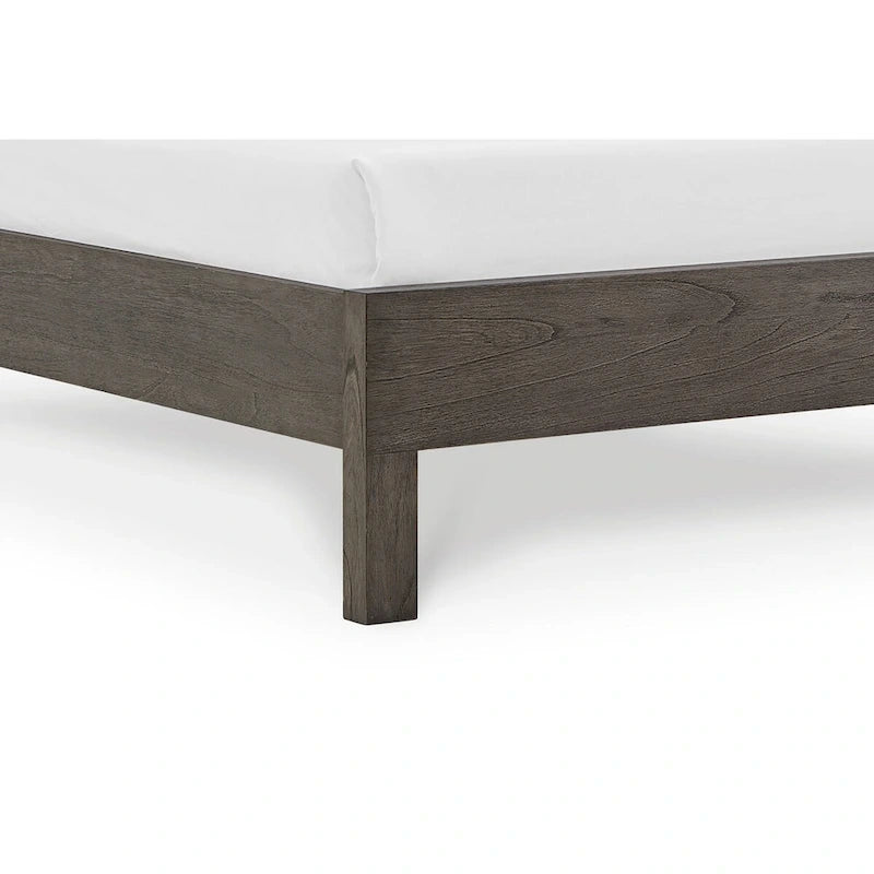 Yee King Bed, Gray Wood, 4 Side Drawers, Cut Out Headboard Design
