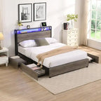 Bed Frame with Storage Headboard Charging Station, Solid and Stable,