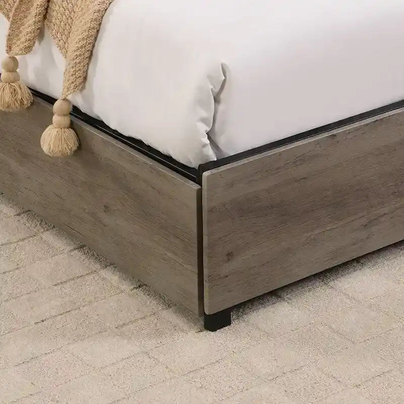 Bed Frame with Storage Headboard Charging Station, Solid and Stable,