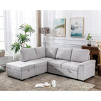 87.4 in. L-Shape Velvet Sleeper Sectional Sofa in. 5-Seat Sofa Bed with 2-USB, Storage Ottoman and Hidden Storage Arm