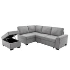 87.4 in. L-Shape Velvet Sleeper Sectional Sofa in. 5-Seat Sofa Bed with 2-USB, Storage Ottoman and Hidden Storage Arm